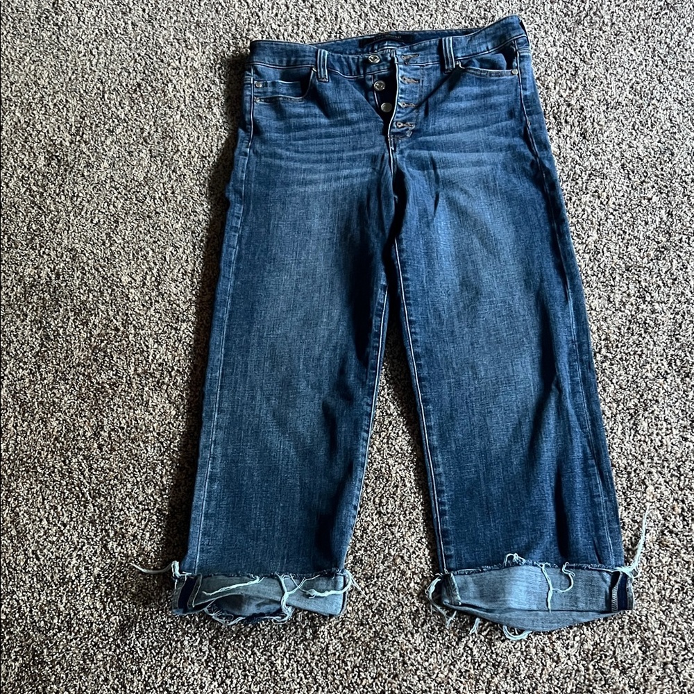 Liverpool Dark Blue Cropped Wide-Leg Jeans with Button-Fly